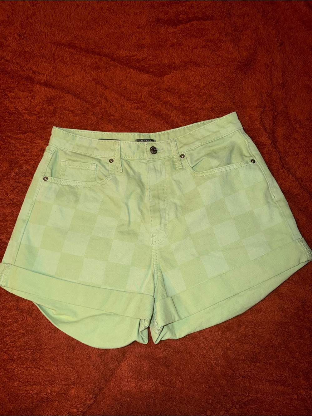 wild fable Mint Green Checkerboard High-Rise Jean Shorts